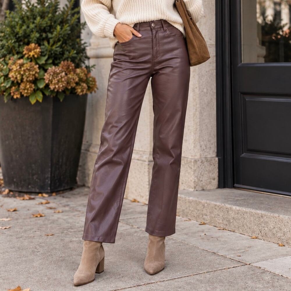 Wilfred Aritzia Melina Vegan Leather Pants Rich Mocha Brown Size 2 Straight Leg